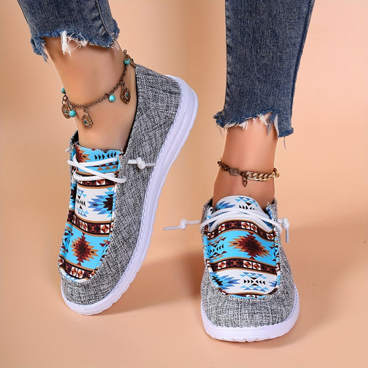 Women's Geometric Pattern Low Top Sneakers Lightweight Casual Shoes