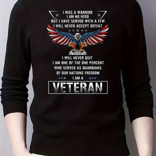 VETERAN & Eagle Pattern Sweater Men's Casual Warm Pullover For Fall Winter