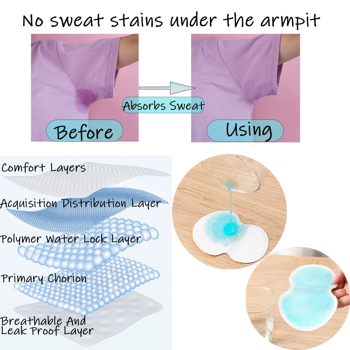 50pcs Sports Sweat Patch Breathable Underarm Pads