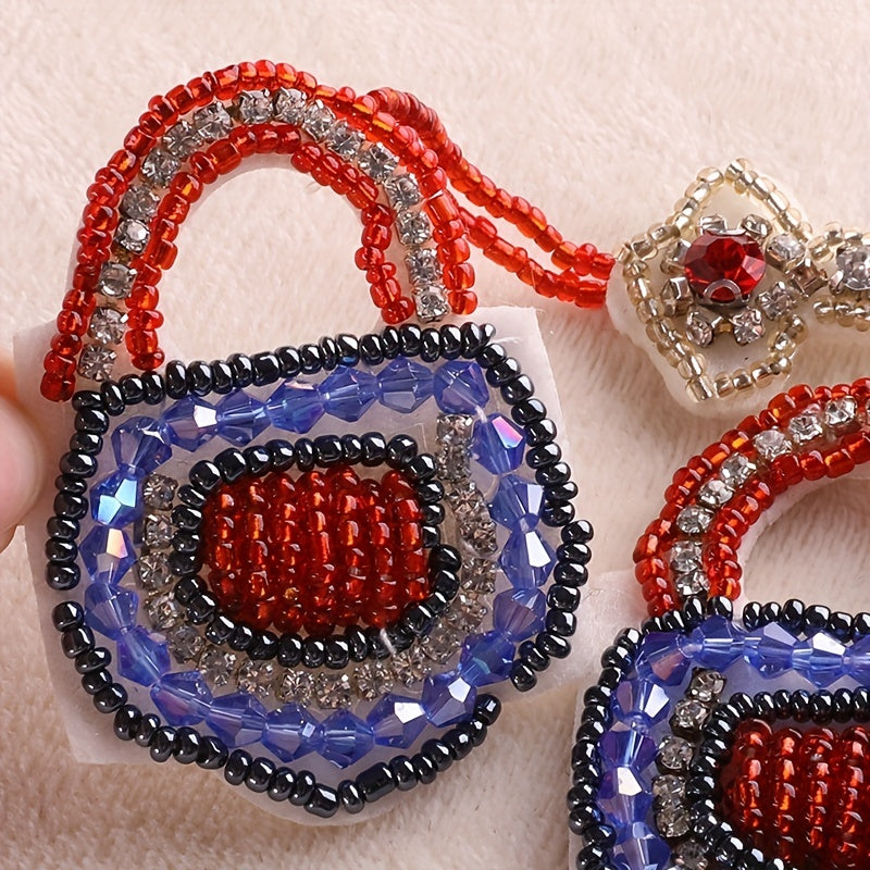 2pcs Bead Lock Key Embroidery Patches DIY No Back Glue Hand Sewing Cloth Sticker