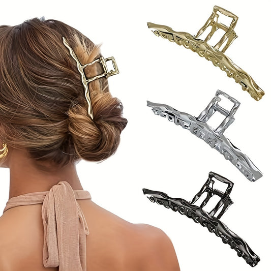 3pcs Metal Long Claw Clips Hair Clamp Nonslip Shark Clip Ponytail Holder