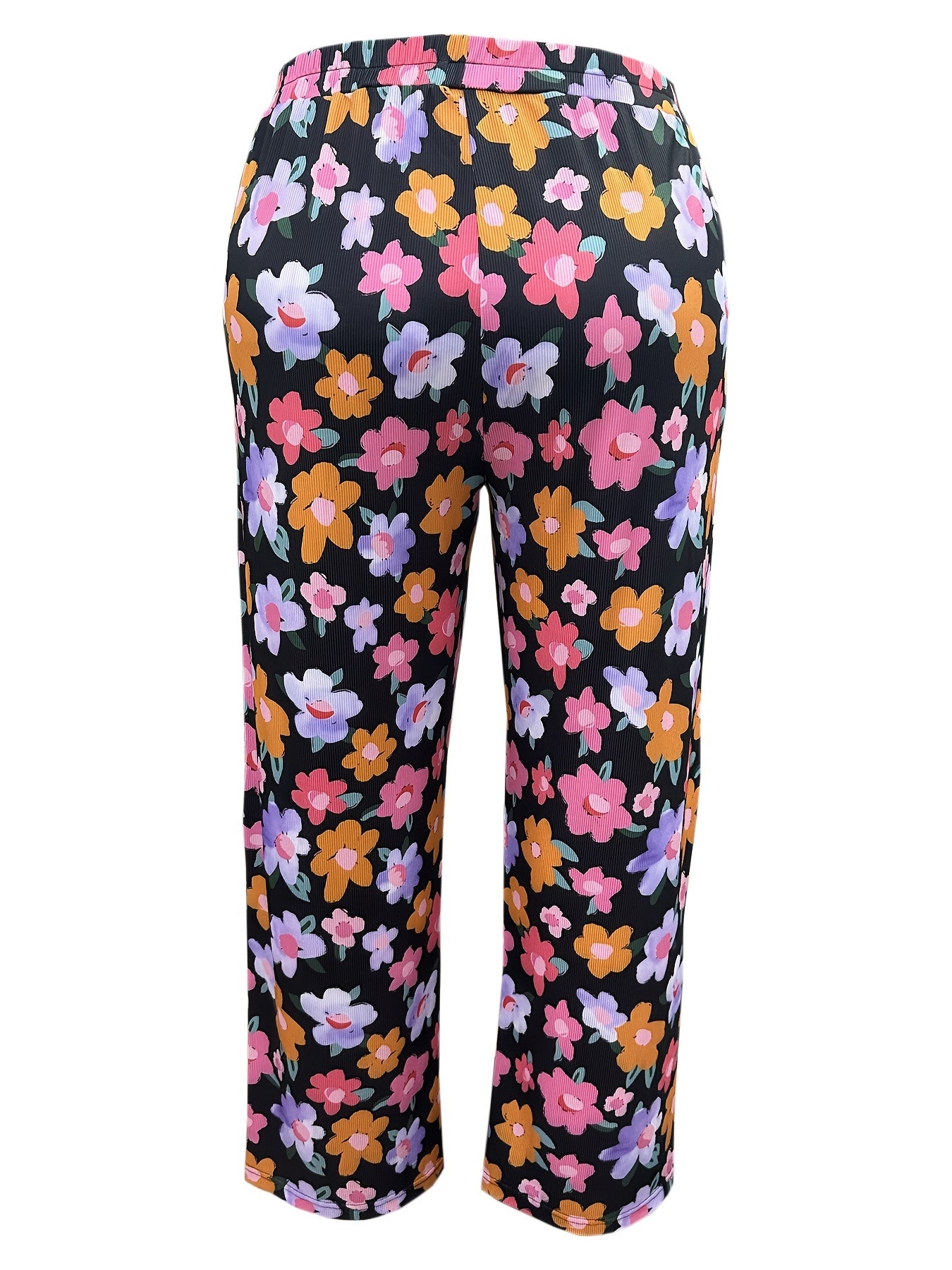 Women's Plus Floral Ribbed Wide Leg Pants