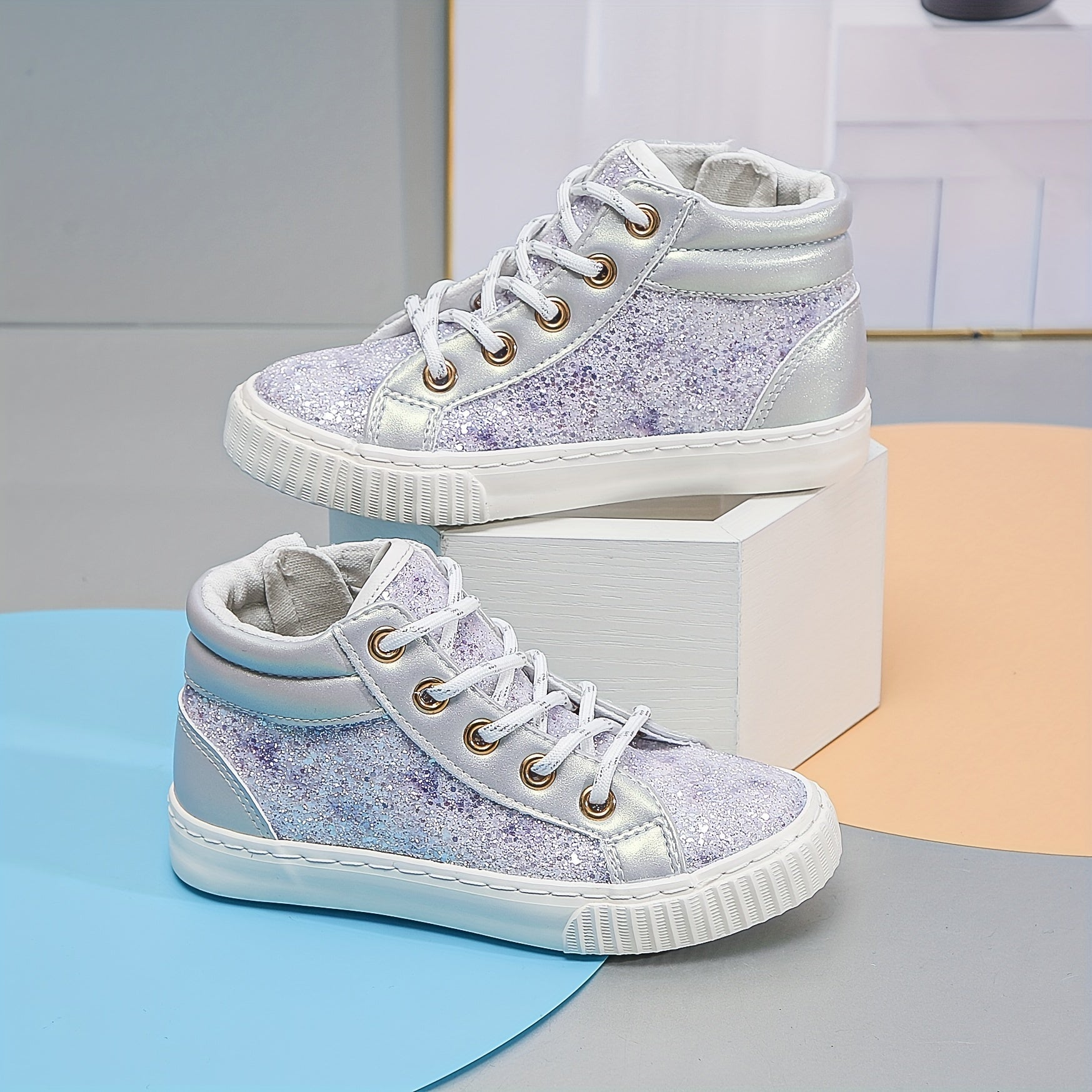 Sequin Middle Top Sneakers with Zipper for Girls