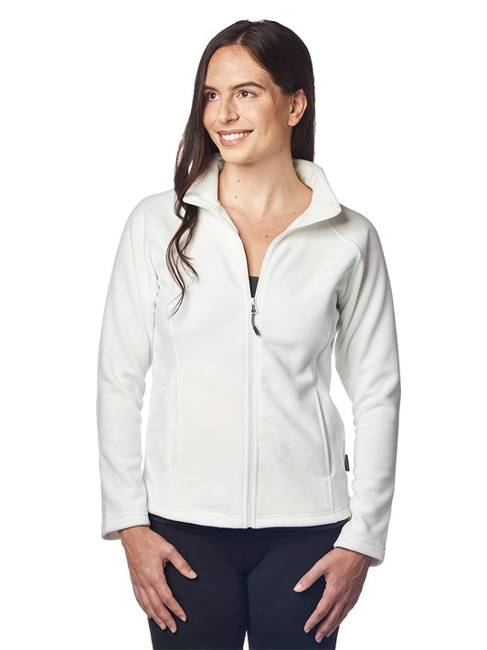 Women's Solid Fleece Sports Jacket Zipper Up Outdoor Workout Top
