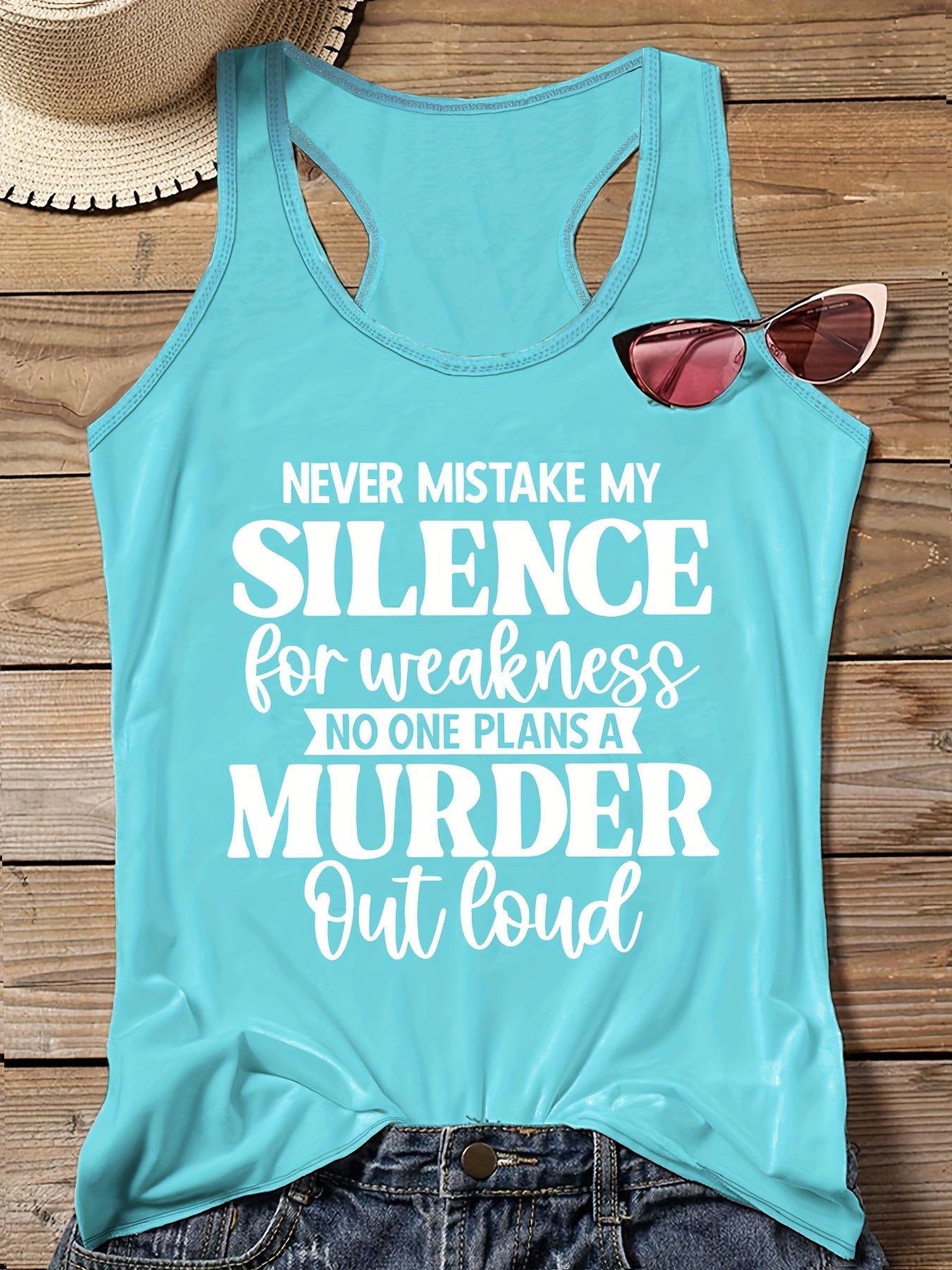  Women's Slogan Print Vest Top