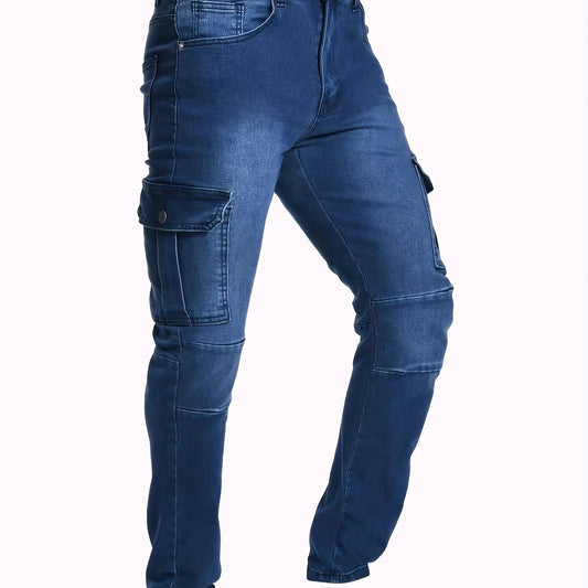 Men's Slim Fit Flap Pocket Jeans Distressed Denim Pants