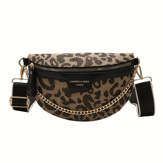 Leopard Print Canvas Crossbody Bag Vintage Inspired Fanny Pack