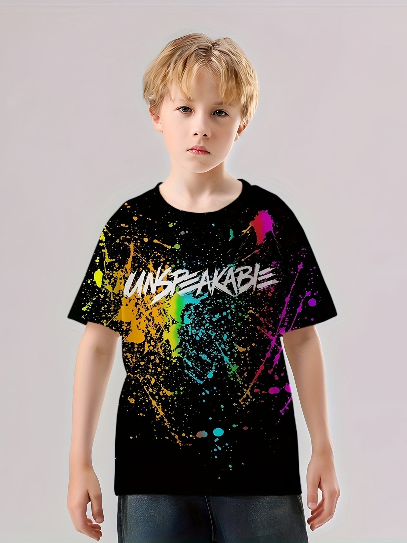 Paint Splash Pattern Kid's T-Shirt UNSPEAKABLE Print Casual Short Sleeve Top