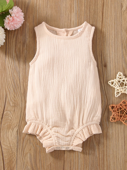 Baby Girls Plain Ruffle Trim Sleeveless Onesie Summer Clothes