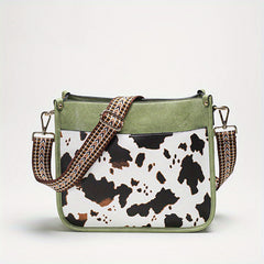 Cow Pattern Shoulder Bag Faux Leather Crossbody Bag with Vintage Strap