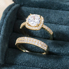 2pcs Shining Gemstone Promise Rings Silver Plated Dainty Jewelry