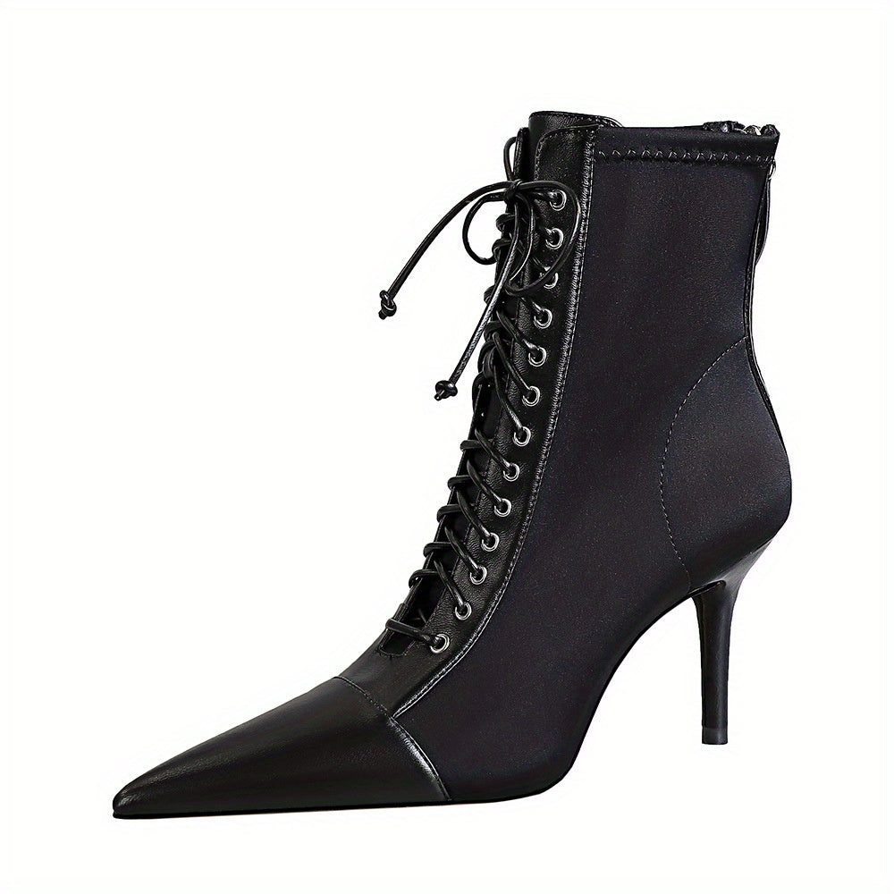 Women's Stiletto Heels Lace Up Ankle Boots Faux Leather