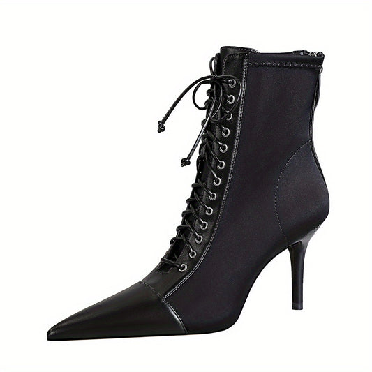 Women's Stiletto Heels Lace Up Ankle Boots Faux Leather