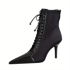 Women's Stiletto Heels Lace Up Ankle Boots Faux Leather