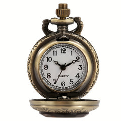 Vintage Pocket Watch With Brown Cover & Thin Chain