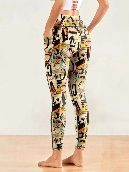 Print Yoga Pants With Pocket High Stretch Leggings