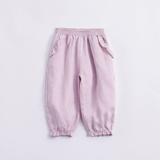 Girls Summer Linen Pants Kids Lace Tunic Casual Pants