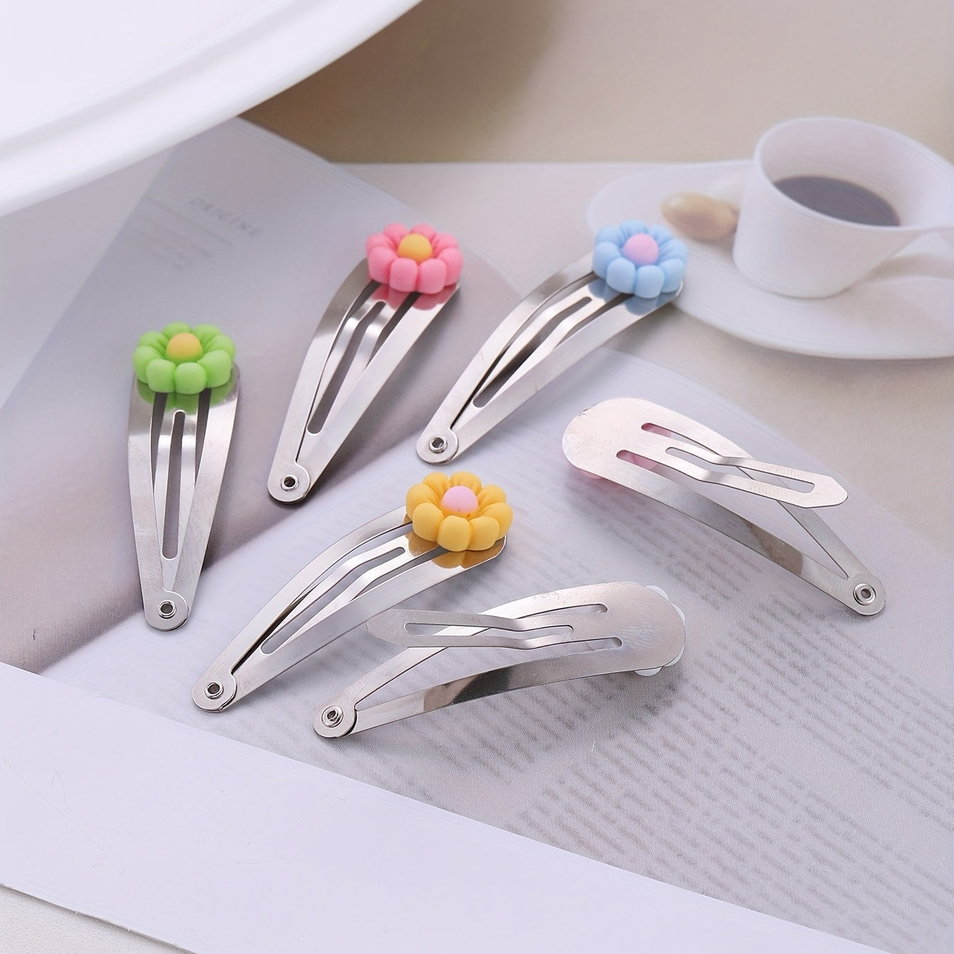 6pcs Resin Flower Hair Clip Snap Clip Y2K Candy Hair Slides Clip