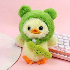 2pcs Plush Duckling Keychains Soft Stuffed Toys Green Hoods Orange Feet Beaks