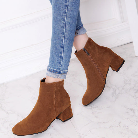 Women's Block Heel Ankle Boots Side Zip Short Booties