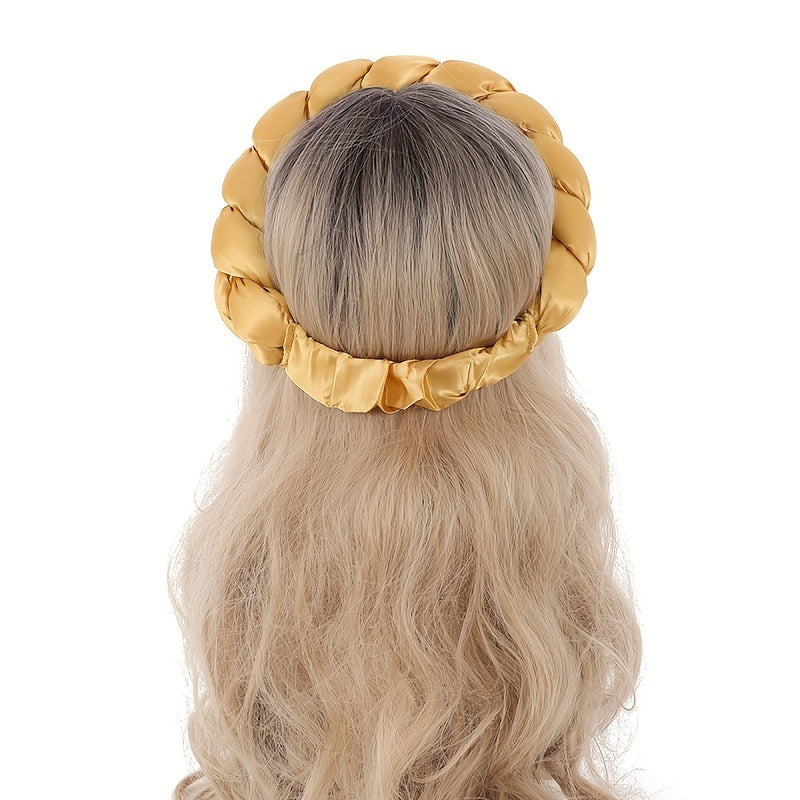 Golden Satin Twisted Braided Headband Women Turban Elastic 