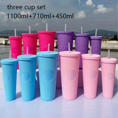 3pcs Plastic Water Cup Set with Straw 37.2oz 24.01oz 15.22oz Leakproof Bottle