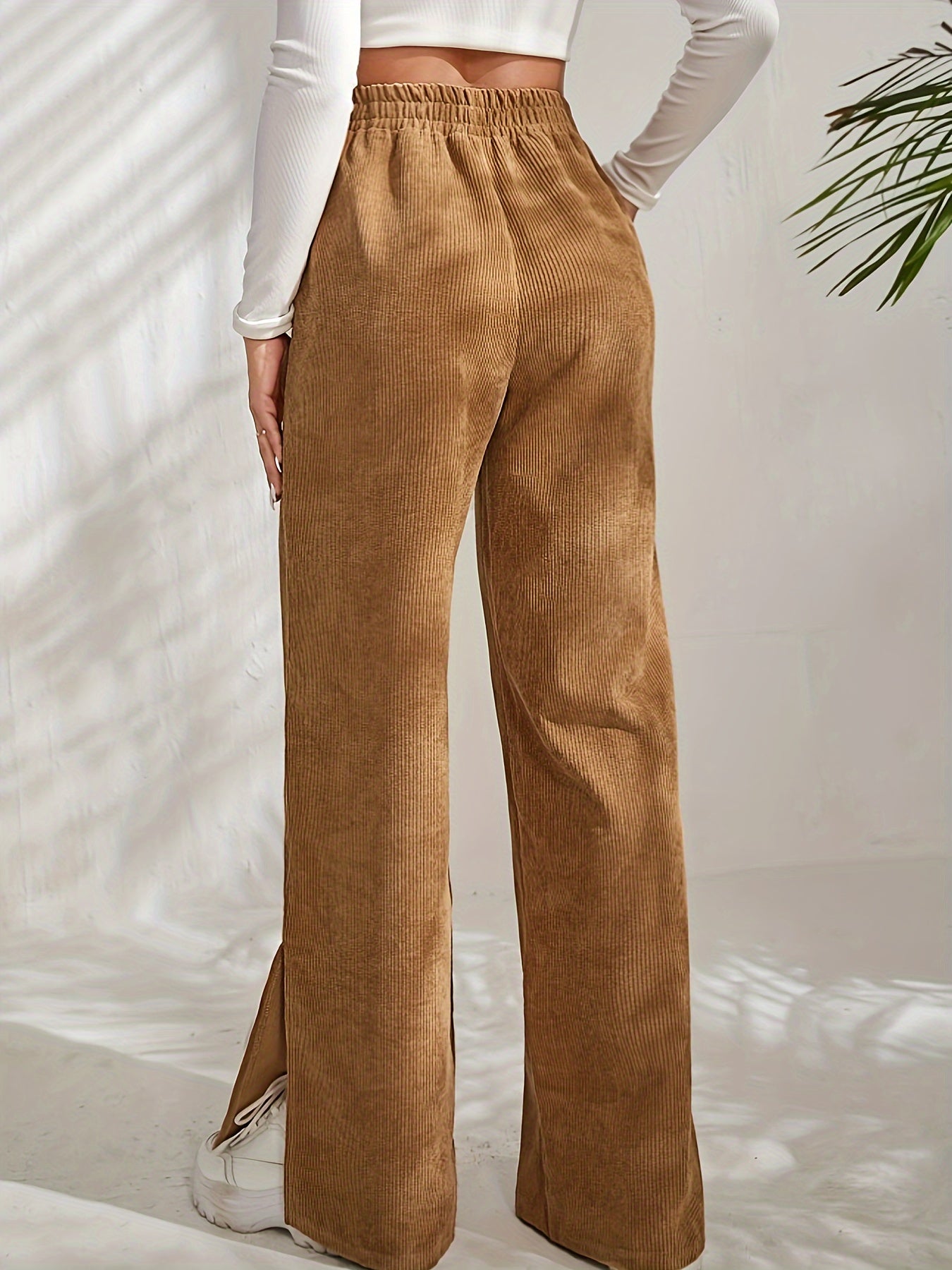  Solid Corduroy High Rise Wide Leg Trousers