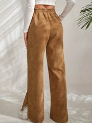  Solid Corduroy High Rise Wide Leg Trousers