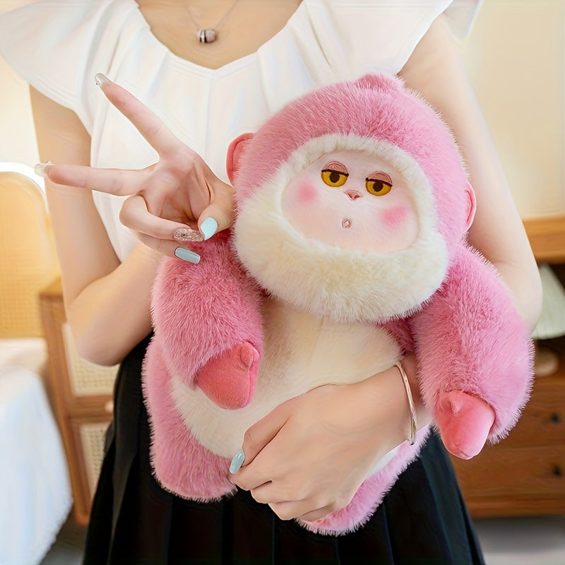 Fluffy Monkey Plush Doll Soft Fur Brown/Pink 9.84in Gift for Girls