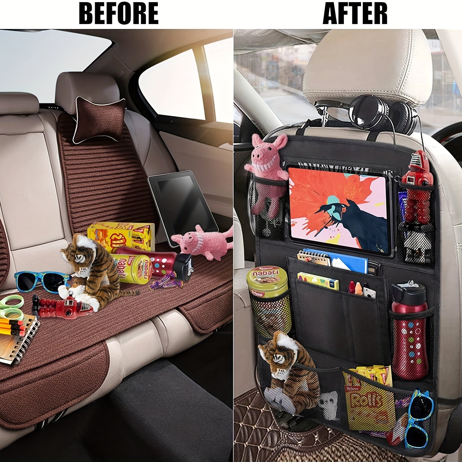 Car Backseat Organizer with Table Holder 9 Storage Pockets