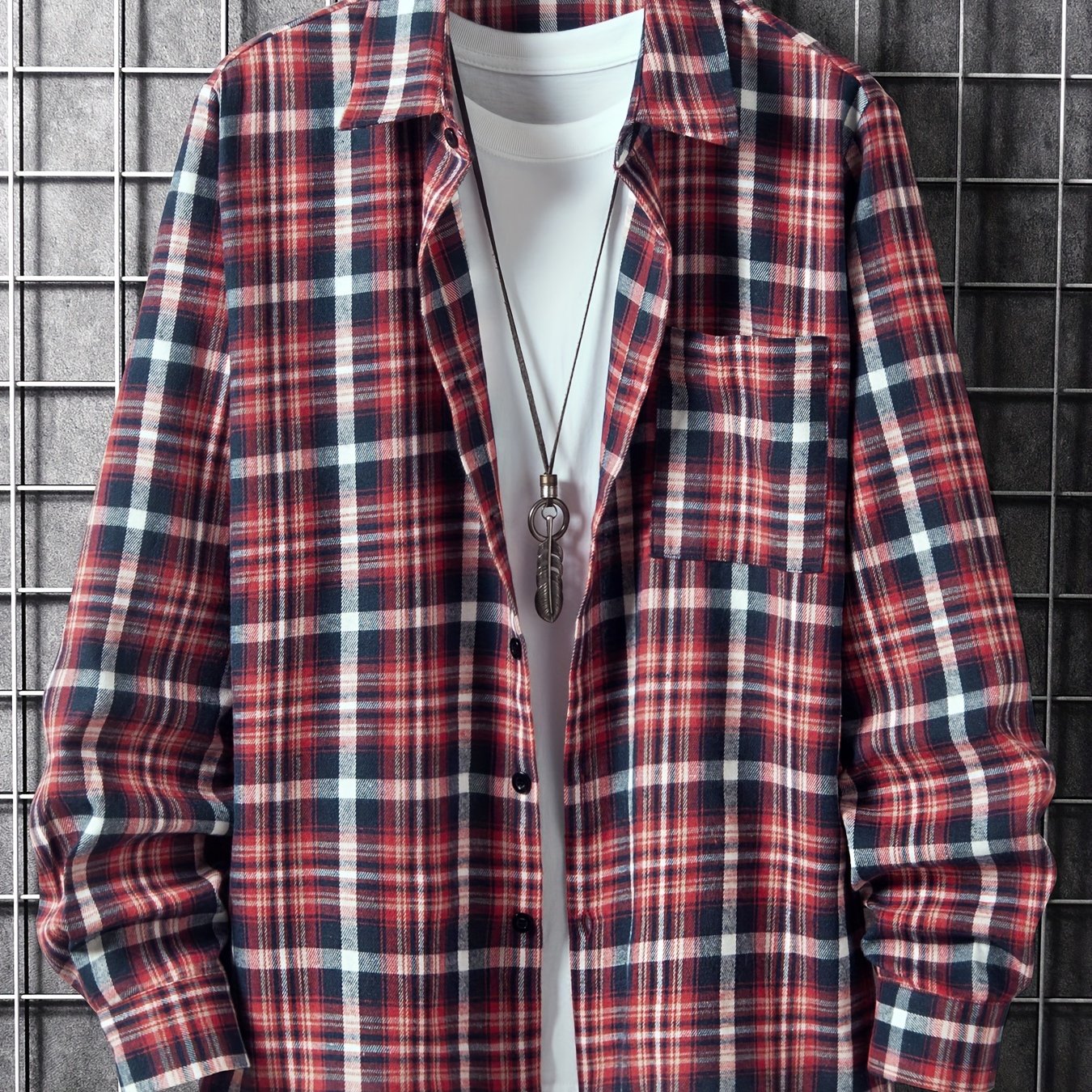 Men's Plaid Button Up Casual Long Sleeve Shirt