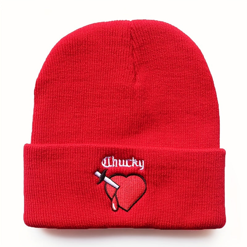 Heart Embroidery Unisex Couple Beanie Solid Knit Hat Elastic Windproof