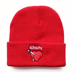 Heart Embroidery Unisex Couple Beanie Solid Knit Hat Elastic Windproof