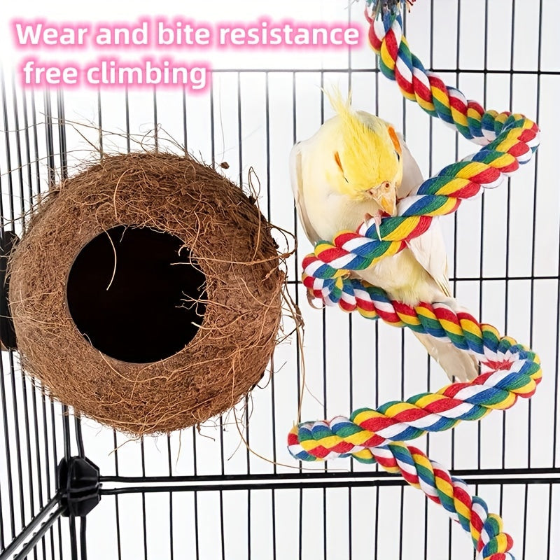 Bird Spiral Rope Habitat Parrot Spiral Ladder Cage Accessories with Bells
