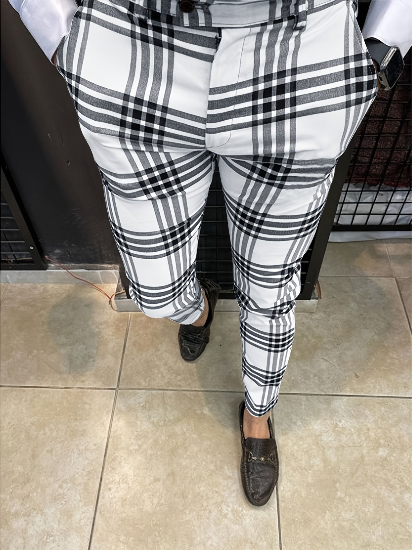 Men's Plaid Tapered Pants Slim Fit Business Pencil Pants