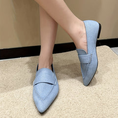 Women's Denim Flat Slip-On Shoes Pointed Toe Soft Sole Casual Walking Flats