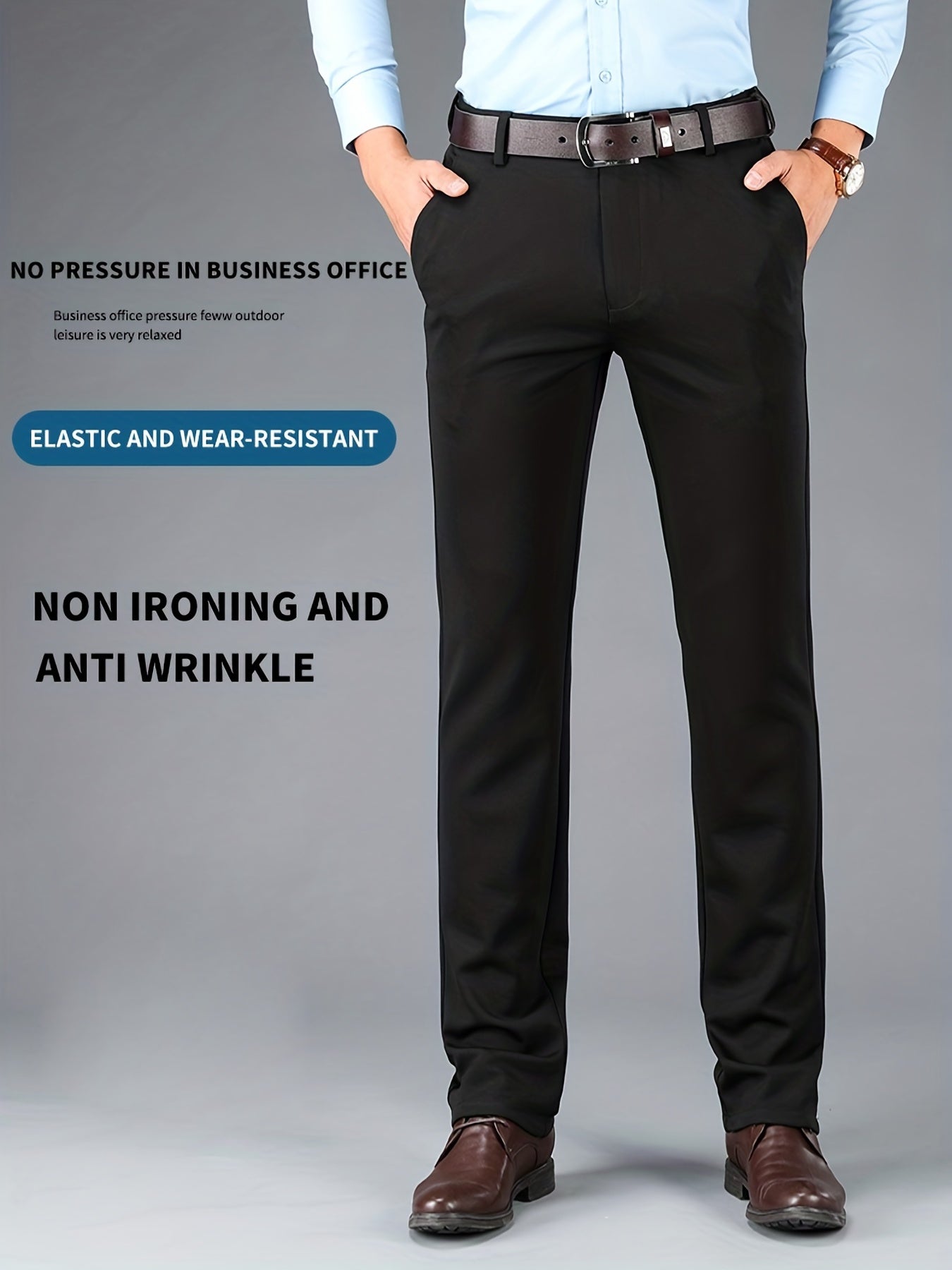 Men's Classic Solid Stretch Dress Pants for Spring Summer Business