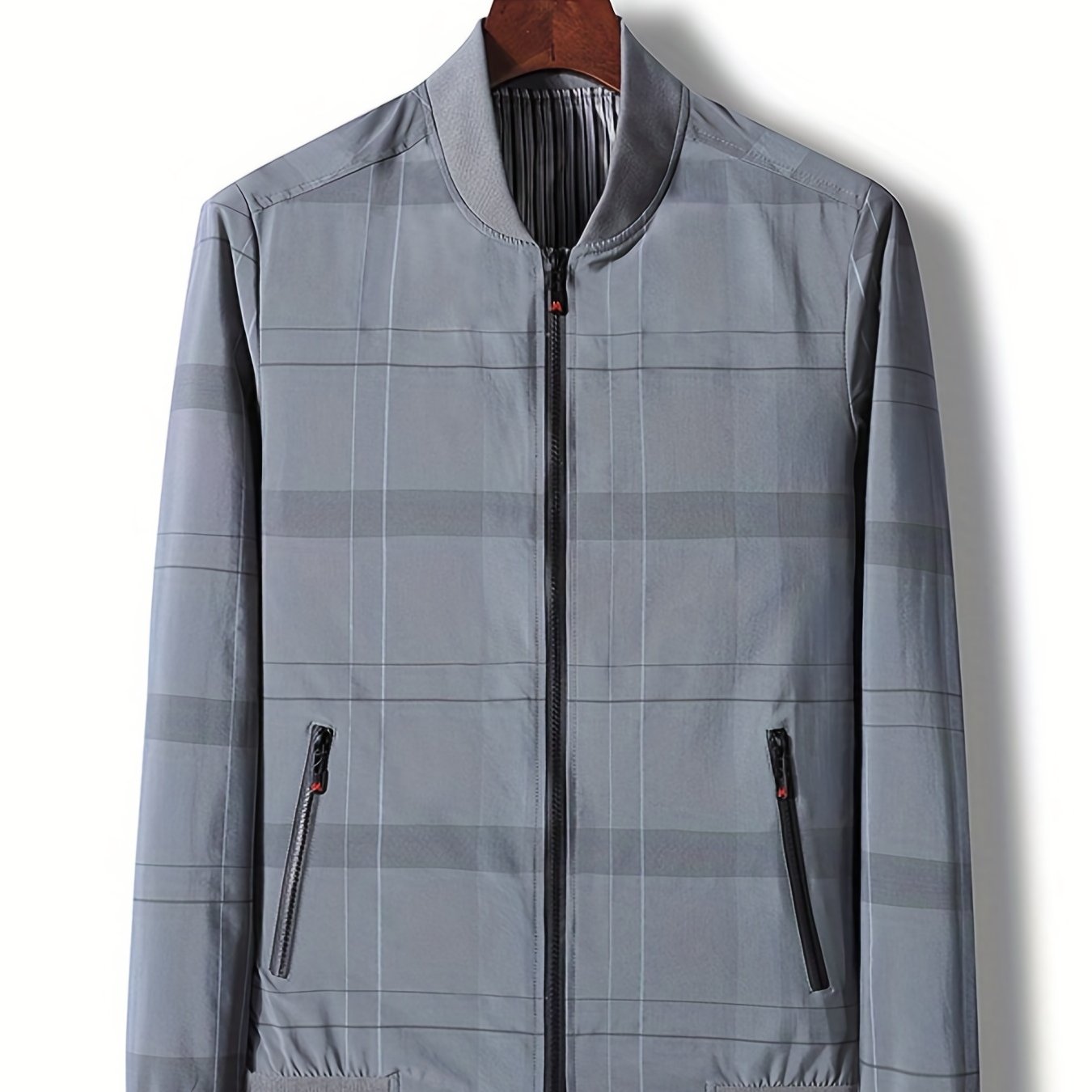 Plaid Windbreaker Jacket Men's Casual Zipper Coat