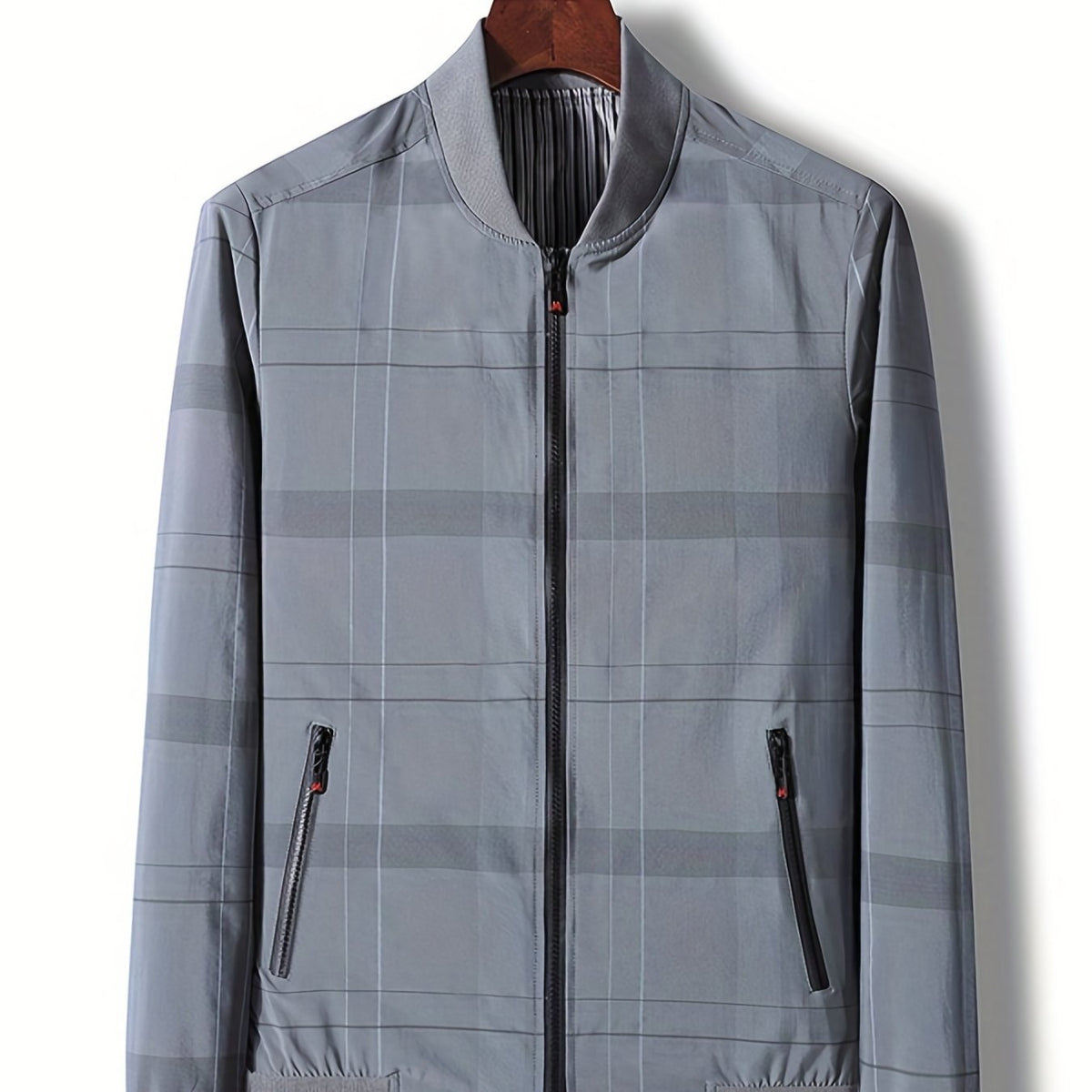 Plaid Windbreaker Jacket Men's Casual Zipper Coat