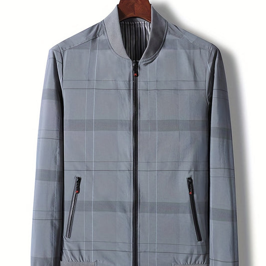 Plaid Windbreaker Jacket Men's Casual Zipper Coat