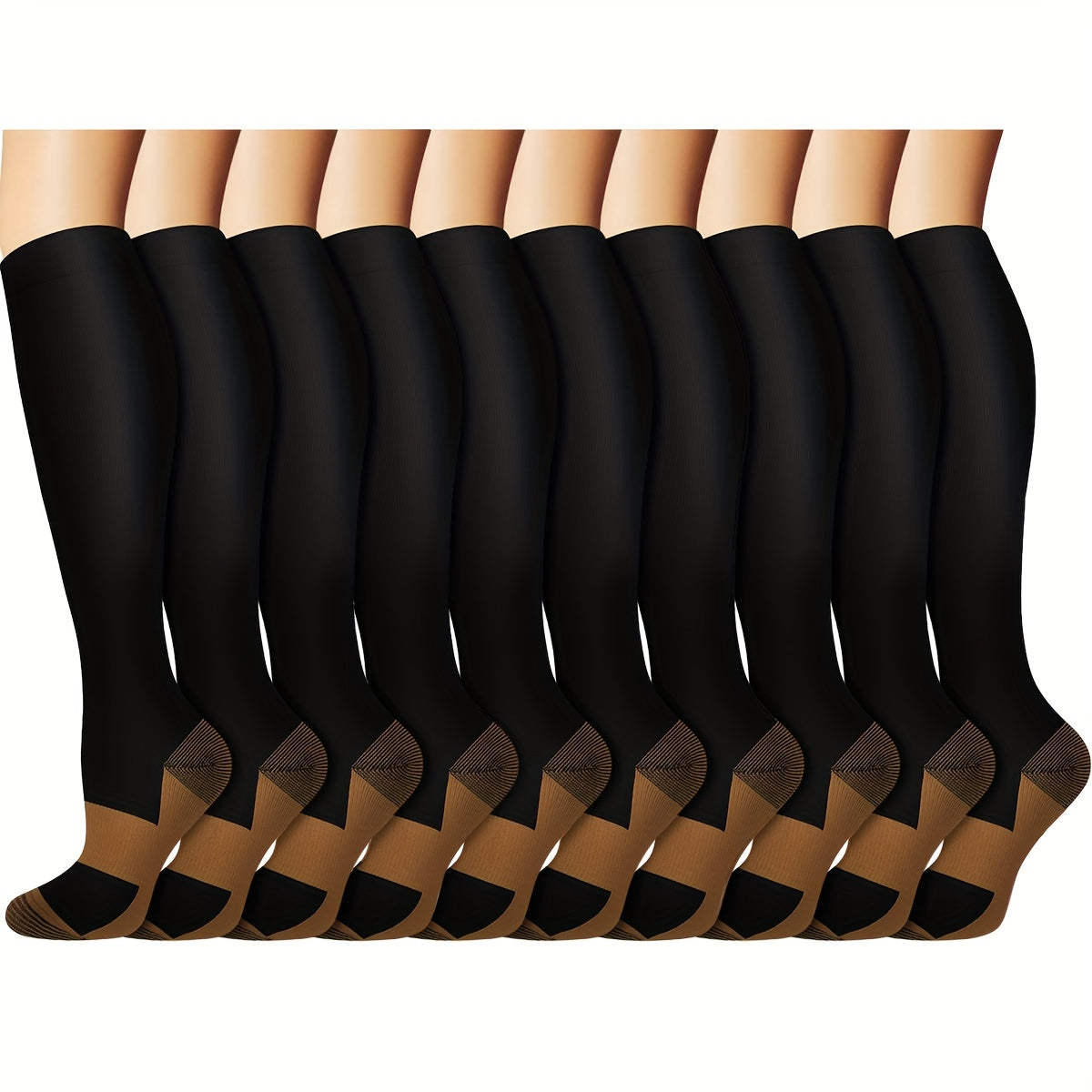 10 Pairs Copper Sports Compression Socks 15-25 mmHg for Running Hiking Cycling