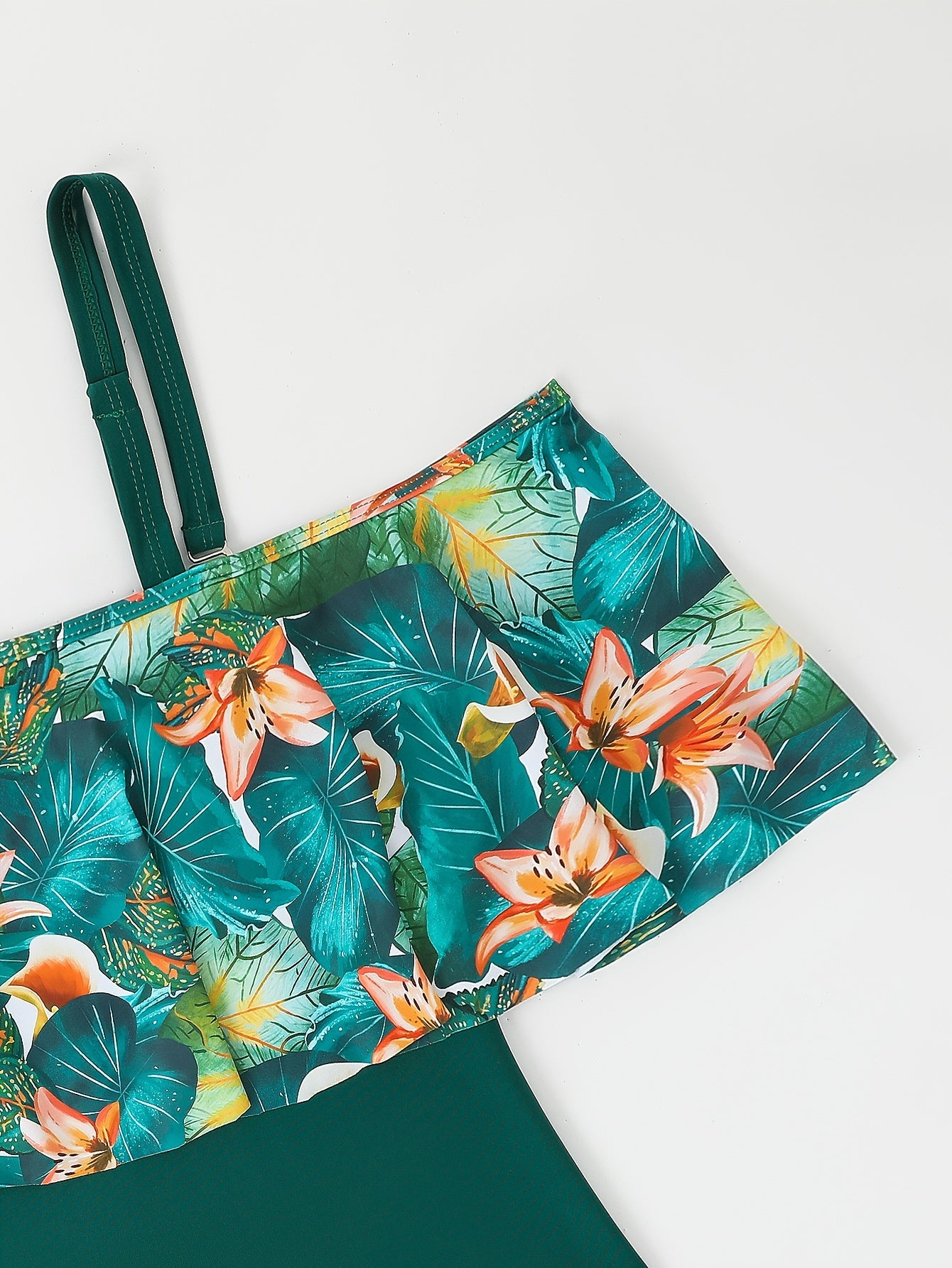  Tropical Print Off Shoulder One Piece Bathing Suit