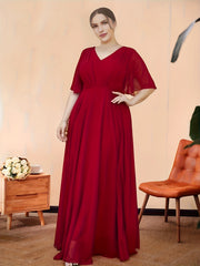  Bridesmaid Dress Solid Ruffle Sleeve V Neck Maxi Formal Party Dress