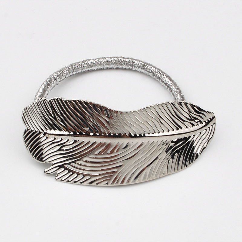 Metal Leaves Hair Elastics Ties Stretchy Rubber Bands Ponytail Holder