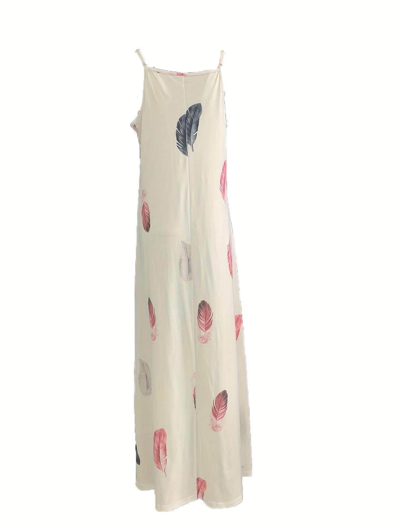  Summer Dress Women's Feather Print V Neck Maxi Dress