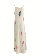  Summer Dress Women's Feather Print V Neck Maxi Dress