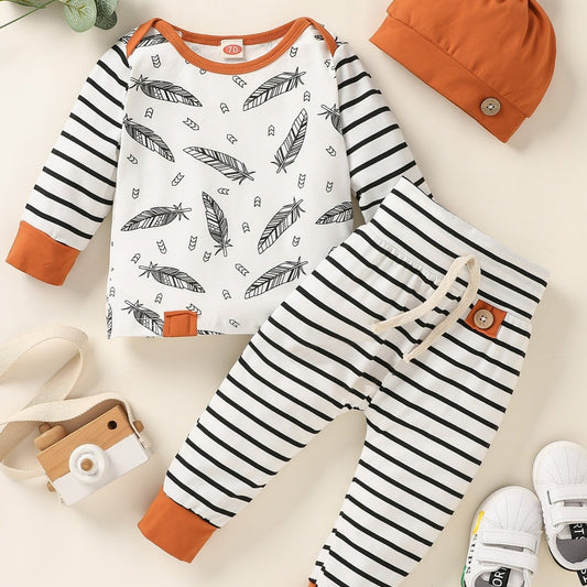 Baby Boys Autumn Winter Outfit Long Sleeve Top & Striped Pants Set
