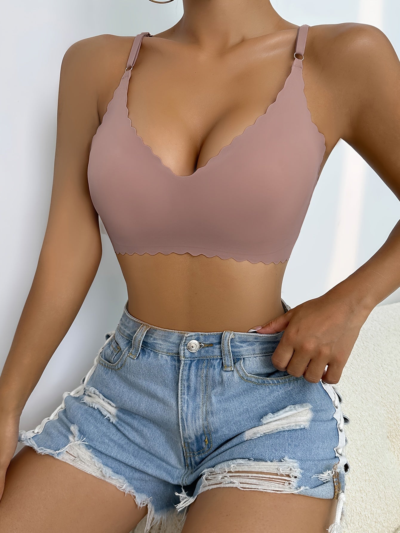 Scallop Trim Wireless Bra Seamless Comfortable Intimates Bra