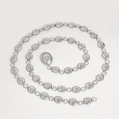 Boho Carved Waist Chain Vintage Silvery Metal Chain Belt Adjustable Body Jewelry