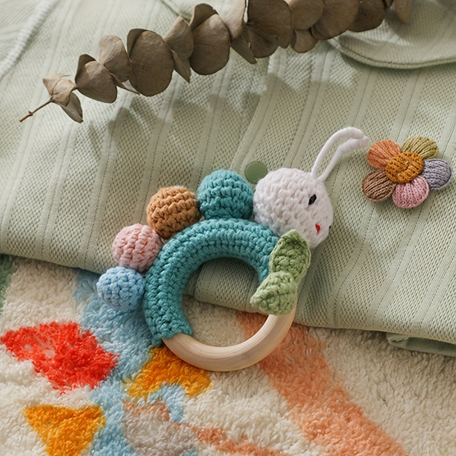 Handcrafted Crochet Rattle Toy with Plush Animal Attachment